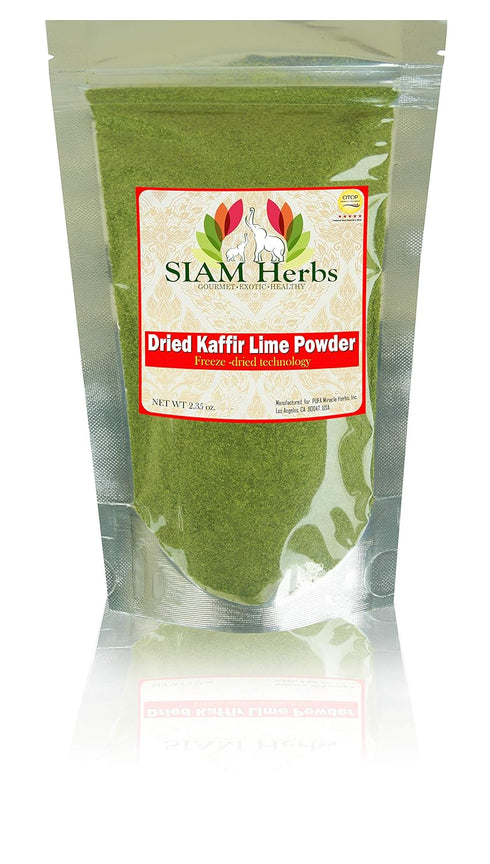 SIAM Herbs : Kaffir Lime Leave Powder 2.35 oz. | Premium Gourmet Ingredient for Thai & Asian Cuisine |Rich Green Color and Extremely Aromatic (Mak...