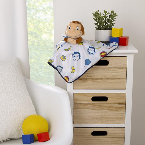 Welcome to The Universe Baby Curious George White, Blue, Red, Yellow and Brown Plush Security Baby Blanket...