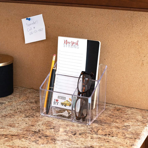 Isaac Jacobs Clear Acrylic 3-Compartment Organizer, Remote Holder & Multi-Functional Makeup, Brush, Pen & Pencil Storage Solution, for The Home, B...