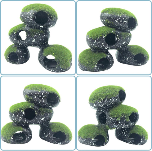 PINVNBY Stone Aquarium Hideaway Decoration Resin Cichlids Rock Decor with Artificial Moss Betta Cave Hideout Shelter Tunnel Fish Tank Ornament for...