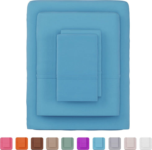 Bedford Home Series 1200 3 Piece Twin Sheet Set - Blue...