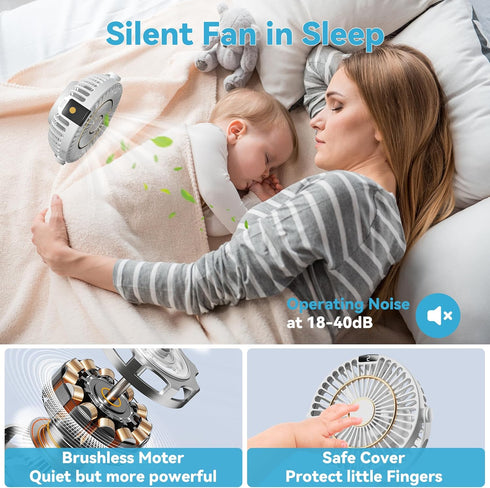 5 Speeds Clip on Fan Rechargeable - Mini USB Portable Desk Fan with Clip, LED Display Powerful Silent Table Fan, 720°Flexible Rotation for Bed, Ho...