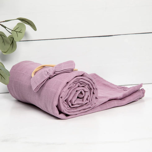 Baby Muslin Swaddle Blanket with Bow — 30% Organic Cotton & 70% Viscose Derived from Bamboo Swaddle Blankets — 47x47 Inches Premium, Soft & Breath...
