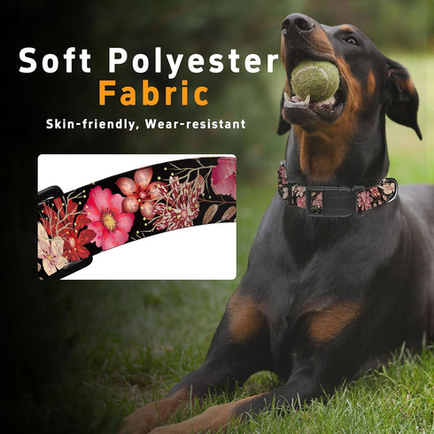 Dog Collar for Boys Girls, Floral Puppy Collar for Small Medium Large Dogs, Adjustable Soft Floral Pattern Pet Collar with Safety Buckle for Male ...