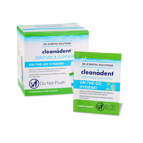 Dr. B Dental Solutions Cleanadent Wipes - Convenient Denture Cleaning Wipes, Refreshes Gums, No Artificial Colors/Flavors - 30 Pack...