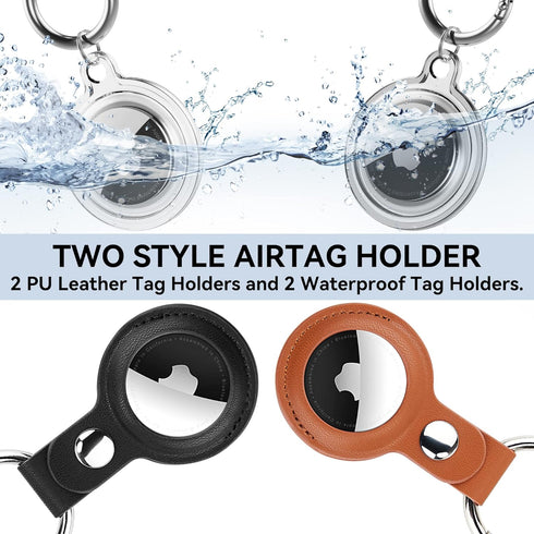 Waterproof Airtag Holder, DDJ 4 Pack Airtag Keychain, AirTag Case for Dog Collar, Luggage, Keys, Full Body Anti-Scratch Protective (PU Leather: Bl...
