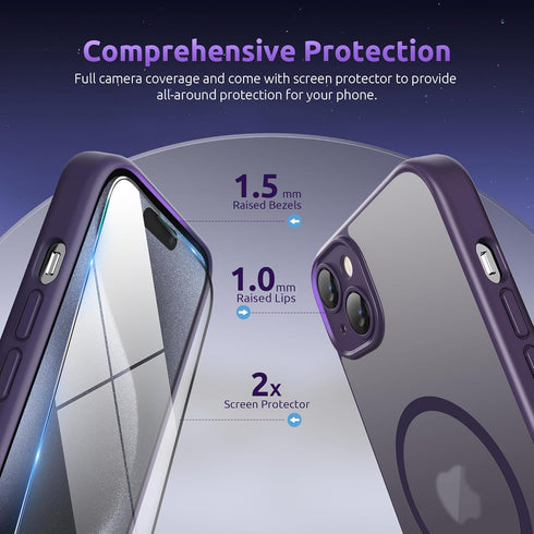 SURPHY Made for iPhone 15 Case Compatible with MagSafe, and Screen Protector 2 Pack, Translucent Matte Phone Case with Camera Protective 6.1 inch ...
