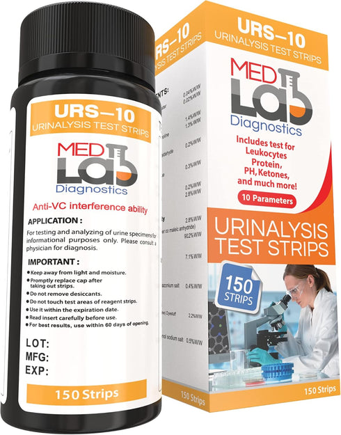 10 Parameter Urine Test Strips for Urinalysis(150 Cnt) in Sealed Pouches. Tests for Ketosis, pH, Protein, UTI, Kidney and Liver Function...