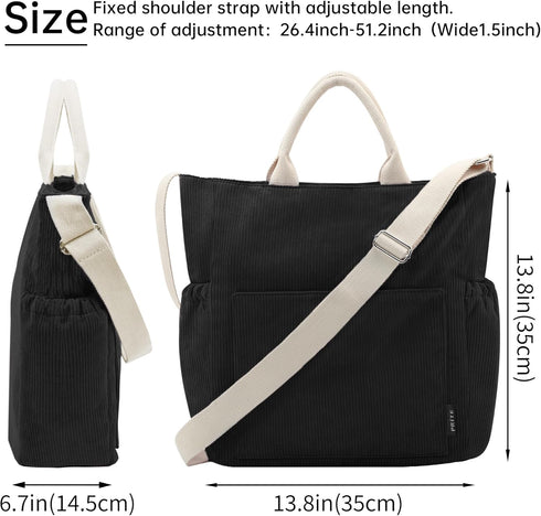 Corduroy Tote Bag for Women Large Crossbody Hobo Shoulder Bag with Pockets Tote Handbag for Work,College,Shopping...