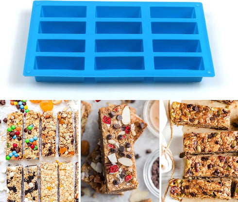 2Pcs Granola Bar Mold Silicone Mold, 12-Cavity Rectangle Molds for Energy Bar, Silicone Baking Molds for Large Granola Bar...