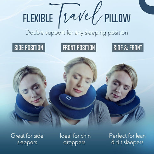 BCOZZY Travel Neck Pillow for Airplane– Patented Double Support for Head, Neck, and Chin. Best for Long Flights, Plane Sleeping, and Car Rides. Ad...