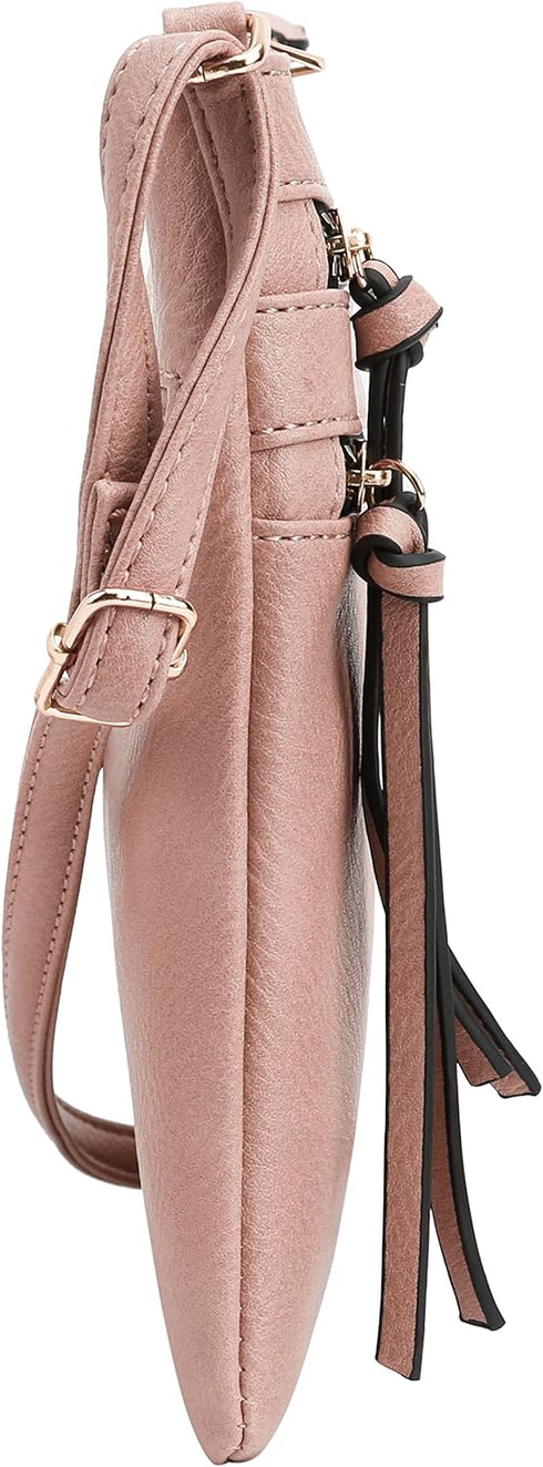 DELUXITY | Crossbody Purse Bag | Functional Multi Pocket Double Zipper Purse | Adjustable Strap | Medium Size Purse | Blush...