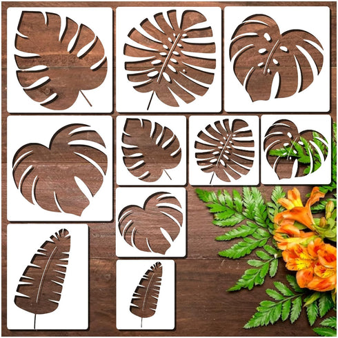 Large Tropical Leaf Stencils for Painting on Wood Wall Reusable Leaves Fern Palm Stencils for Crafts Canvas Furniture Wall Drawing Card Making Pat...