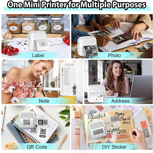 HuiJuKeJi Mini Sticker Printer with RGB Light Pocket Inkless Thermal Printer for iOS&Android, 9 Rolls Thermal Paper?5 Color Pens, Bluetooth Smart ...