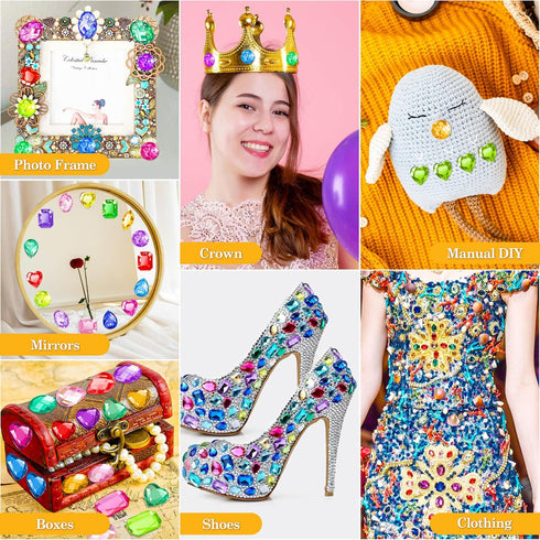 anezus 120PCS Craft Jumbo Jewels, Large Sequins with 2 Pack B7000 Jewelry Glue, Flat Back Craft Gems Rhinestones for Pirate, Fake Gemstones for Fa...