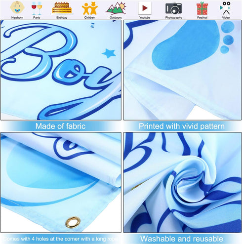 It's a Boy Banner for Baby Shower, Large Blue Baby Shower Decorations Fabric Sign Backdrop Background Birthday Party Decoration Supplies Yard Sign...