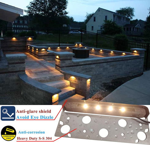 7 Inch LED Hardscape Lights, Retaining Wall Light 2W LED Step Lighting, Outdoor IP67 Waterproof, Warm White 2700K, Garden Pathway Light, 50,000 Ho...