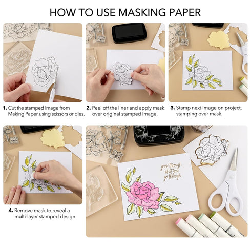 80 Sheets/Set Masking Strips Stamping Mask PaperAdhesive Stamp Masking Paper for Crafting, Repositionable Low-Tack Adhesive Sheets15.2x21cm/6x8.3i...