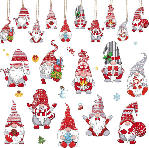 40 Pieces Xmas Gnome Wood Ornaments Xmas Tree Gnome Hanging Sign Gnome Decor Handmade Elf Scandinavian Gnome Ornaments Swedish Nisse Tomte Decor f...