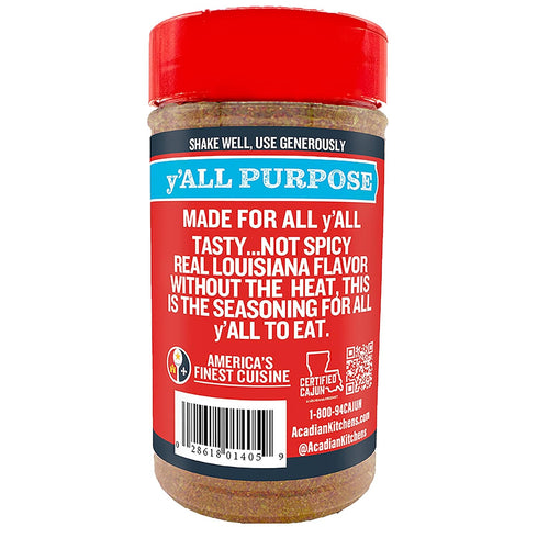 Ragin' Cajun y'ALL PURPOSE Seasoning - 8 oz Shaker, Low Sodium, No MSG - Mild Louisiana Cajun Spice for Meats, Seafood & Veggies...