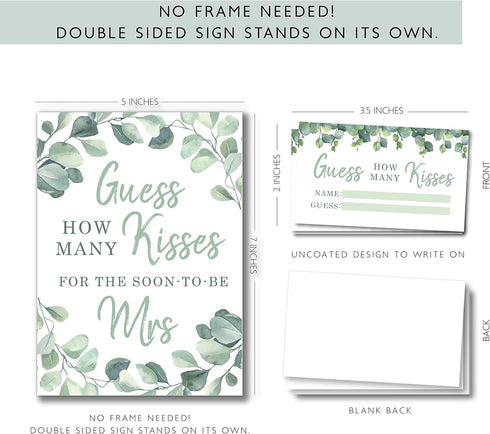Your Main Event Prints Eucalyptus Bridal Shower Games – How Many Kisses For The Mrs, Includes 1 Stand (5x7) and 50 Guessing Cards...