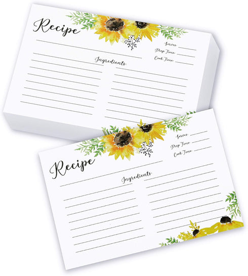 OUTSHINE Recipe Cards 3x5, Sunflower Design | Recipe Card Template for Recipe Box, Set of 50 | No-Smear Double Sided Rustic Recipe Cards Mason Jar...