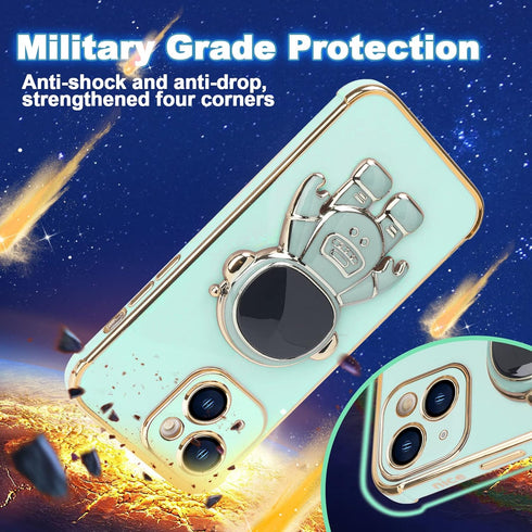 Omio Compatible with iPhone 15 Plus Case with Astronaut Hidden Stand, Luxury Love Heart Plating Case Side Edge Small Love Pattern for Women Girls ...