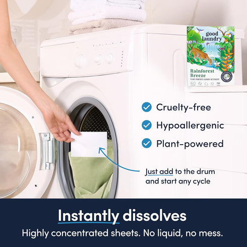 Detergent Sheets - Rainforest Breeze Scented (60 Loads) - Eco-Friendly Laundry Detergent Sheets, Hypoallergenic, No Plastic Jugs or Waste - Based ...
