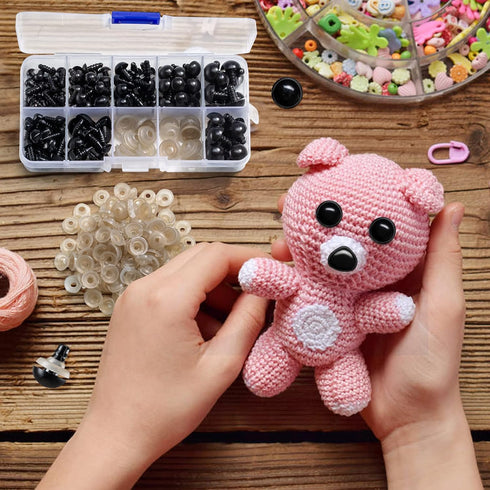 270PCS Safety Eyes and Noses, Black Plastic Eyes and Teddy Bear Nose with Washers for Doll Making for Crafts...