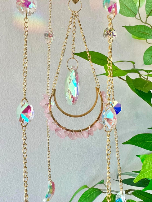Crystal Suncatcher Rose Quartz, Spiritual, Sun Catcher Hanging for Windows, Rainbow Maker, Crystal Indoor Garden Home Decor, Natural Gemstone Boho...