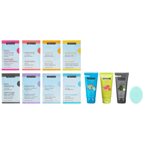 Freeman Limited Edition Renew & Relax Mask Kit, Face Masks To Soothe, Rejuvenate, and Deep Cleanse Pores, Facial Mask Variety, Silicone Mask Appli...