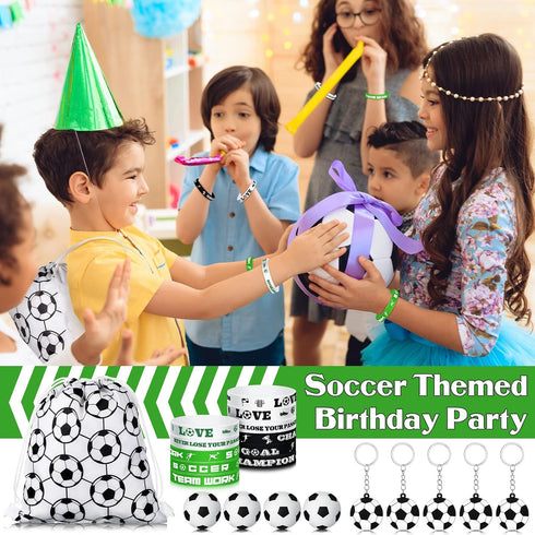 48 Pcs Soccer Party Favors Supplies, 12 Soccer Silicone Bracelet 12 Soccer Drawstring Treat Bag 12 Mini Soccer Stress Ball and 12 Soccer Keychains...