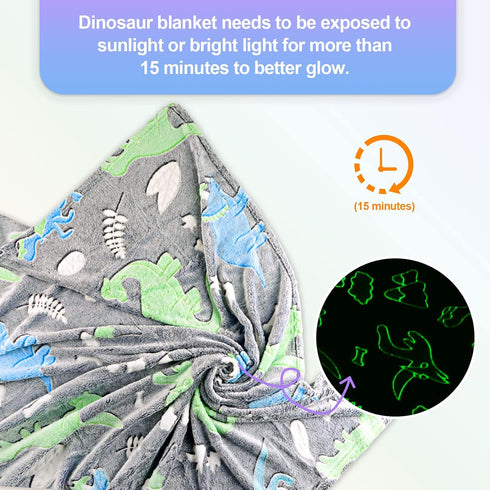 Personalized Baby Blankets for Boys, Dinosaur Blanket for Boys, Glow in The Dark Blanket for Kids, Kids Blanket for Boys, Toddler Blanket for Boys...