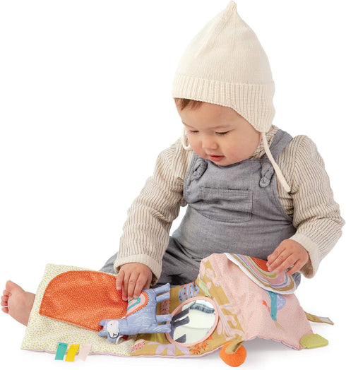 Manhattan Toy Llama Themed Soft Baby Activity Book with Squeaker, Crinkle Paper and Baby-safe Mirror Small...
