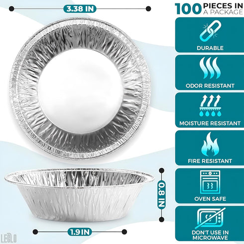 LEGLO 100 Pcs Disposable Egg Tart Tins - 2.9" Aluminum Mini Pie Tins, Quality and Durable Material, Easy to Use and Oven Safe, Moisture and Odor R...