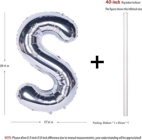 Letter Balloons 40 Inch Giant Jumbo Helium Foil Mylar for Party Decorations Silver S...