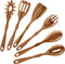 Acacia Wood Spoons for Cooking - 6 Piece Non Stick Wooden Spoon Set - with Slotted Spoon, Salad Fork, Spatula, Pasta Server-Natural Wood Kitchen U...