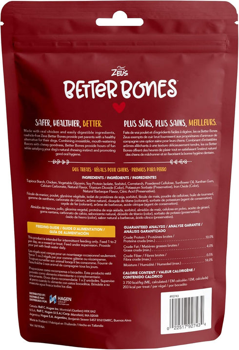 ZEUS Better Bones Dog Treats, Rawhide Free Healthy Dog Treats, BBQ Chicken, Regular, 4 Count...