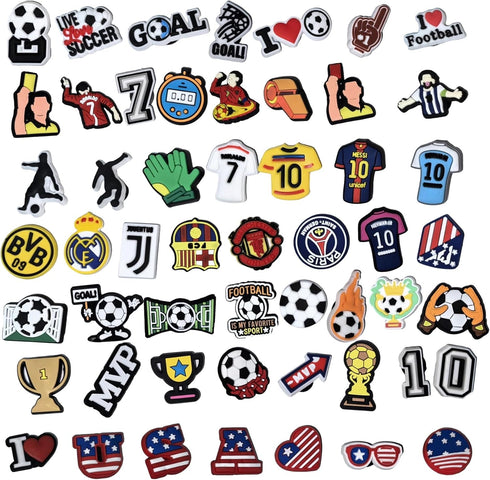 50 pcs Soccer Shoe Charms, PVC Construction, Soccer Themed Designs for Soccer Lovers...