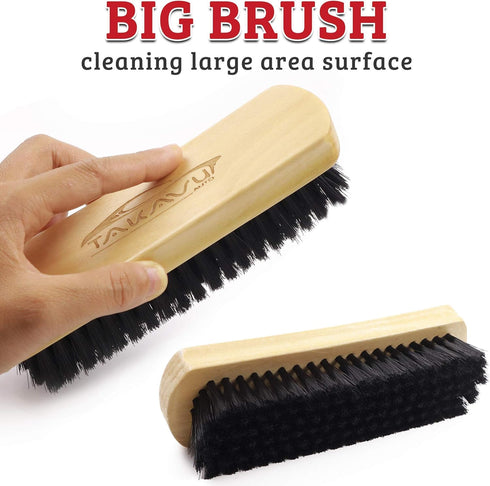 Leather & Textile Shine Brush by TAKAVU, Durable Soft Nylon Bristles, Included Detailing Cleaning Brush, Unique Concave Design Wood Handle for Car...