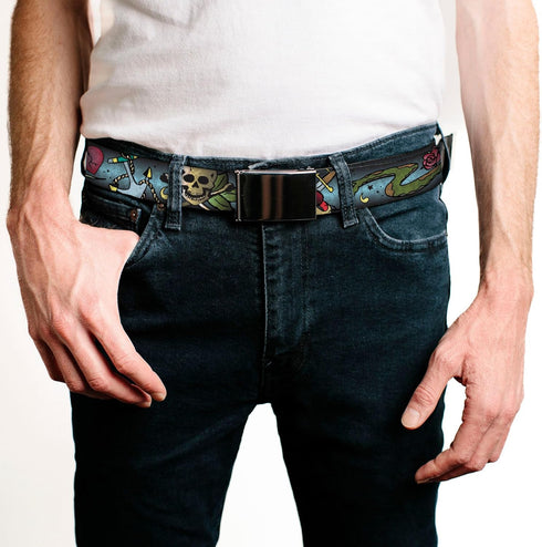 Buckle-Down mens Buckle-down Web Live Hard Tattoo 1.5" Belt, Multicolor, 1.5 Wide - Fits up to 42 Pant Size US...