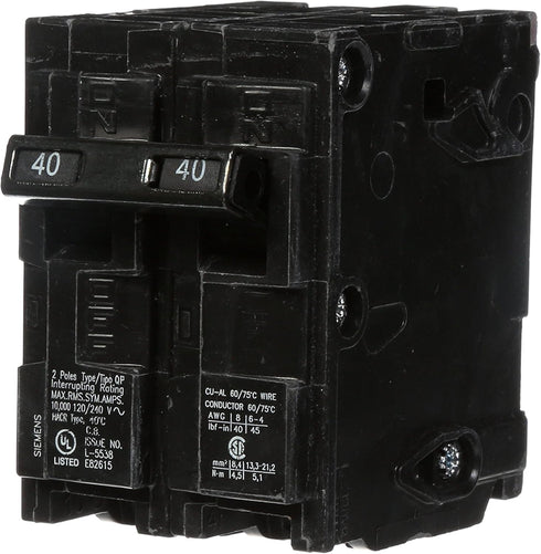 Siemens Q240 40-Amp Double Pole Type QP Circuit Breaker, Black...
