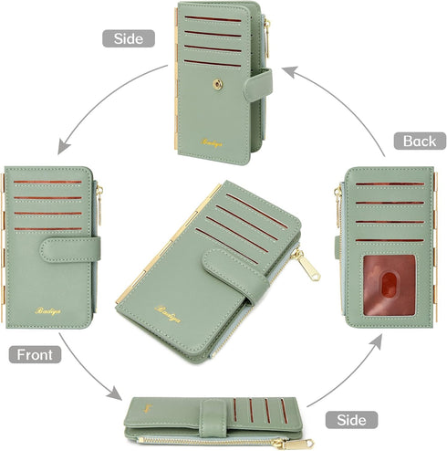 Badiya Credit Card Holder for Women RFID Blocking Slim Wallet Bifold Multi Card Case Zipper Pocket with 3 ID Window...
