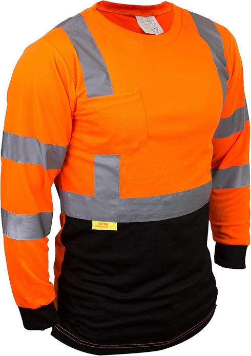 Class 3 Hi-Viz Long Sleeve Black Bottom Safety T-Shirts with Reflective Tapes (Or, S)...