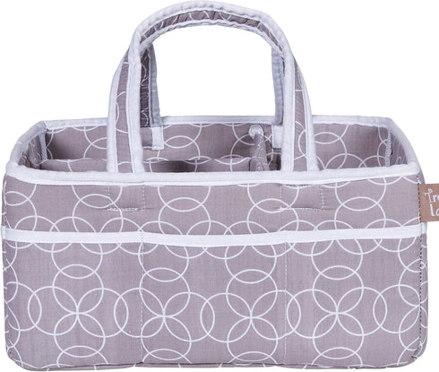 Circles Gray Storage Caddy - Circles Body, Handles and Lining, Solid Trim, Gray and White, Two Handles, 12 in x 6 in x 8 in...