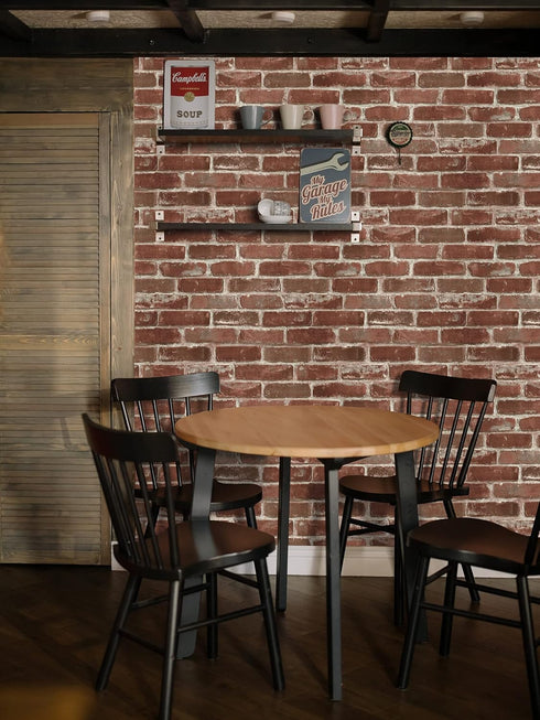 Red Brick Wallpaper, Self-adhesive Peel and Stick Waterproof and Removable Good for Home Decoration and Furniture Renovation (17.5X 196 Inch)...