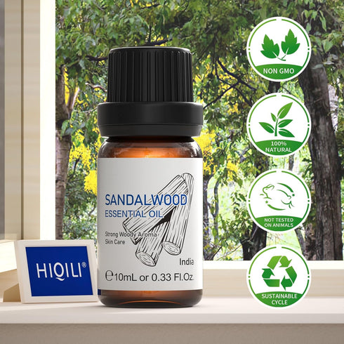 HIQILI Sandalwood Essential Oils for Skin, Diffuser, Perfume, Candle, Soap Making, 100% Pure Undiluted 10ml/0.33 Fl.Oz...