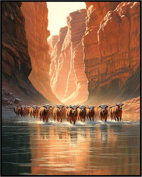 Posterizer 1 pcs-classic cattle drive scene in the American West 3-Western Art-Men's Art Collection-Living Room Bedroom Decor- unframed wall art...