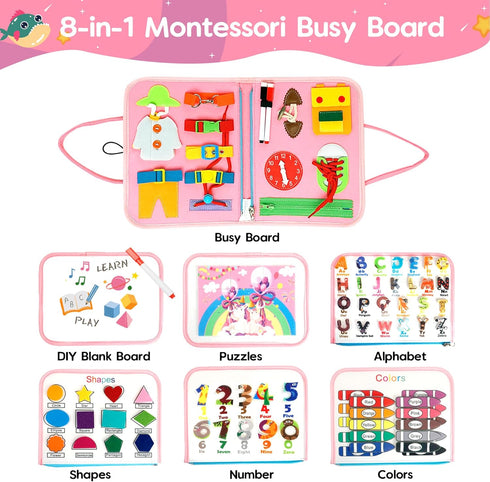BELLOCHIDDO Busy Board - 8 in 1 Toddler Busy Board with Preschool Educational Activities Learning Fine Motor Skills, Sensory Toys - Montessori Toy...