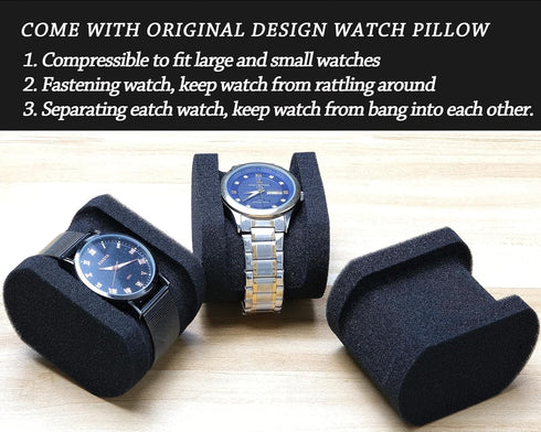 Single Hard Watch travel case, Men's wristwatch smartwatch sports watch Roll Display Organizer box with custom flexible pillow fit up to 55mm face...